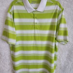 Nike Men's Dri-Fit Golf Tour Performance Lime Green and White Striped Polo XL